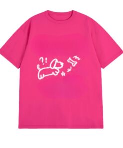 Cute Puppy Graphic Simple Pink T-Shirt
