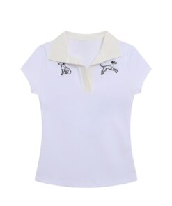 Playful Dog Graphic V-Neck T-Shirt